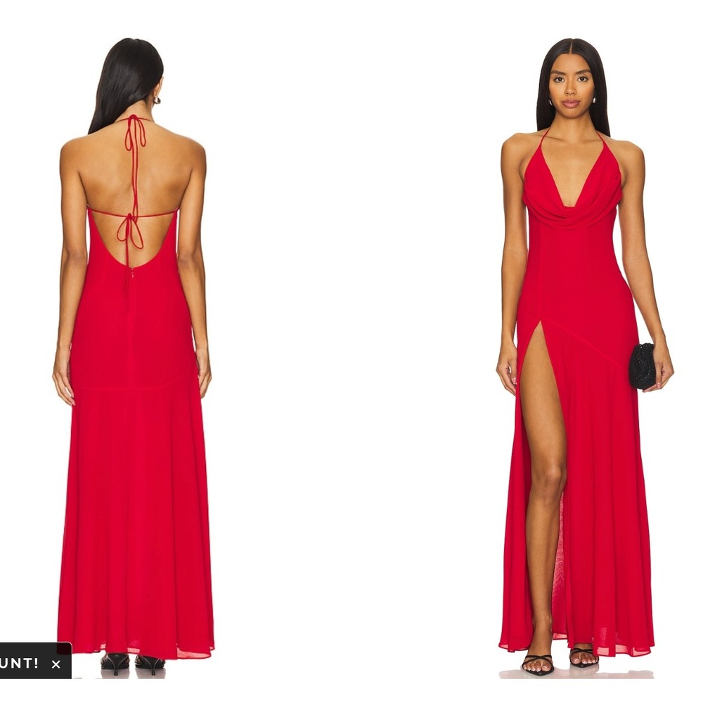 NBD Nathalia Long Dress Red Open Back Halter Gown XS/S